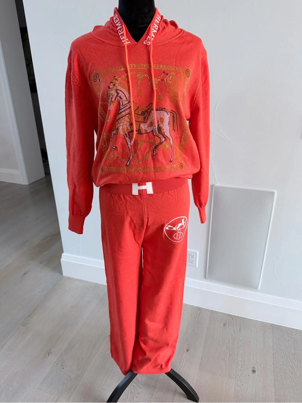 Orange Hoodie & Jogger Set Tracksuit Lounge set with Wide Leg pants size S